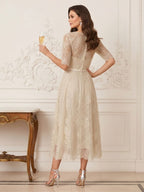 Jessalyn Rue Champagne back view mother of the bride dress