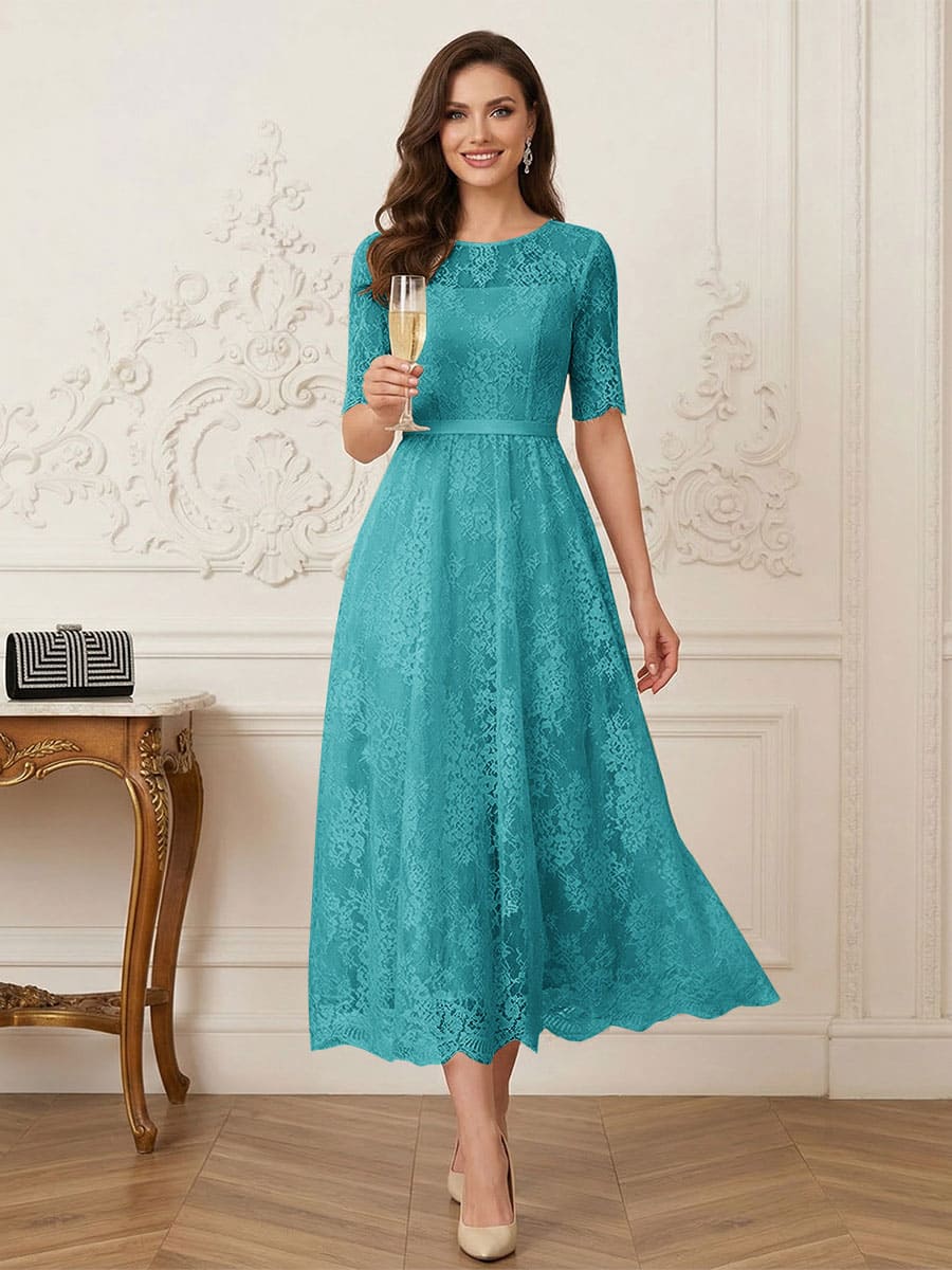 Jessalyn Rue Turquoise front view mother of the bride dress