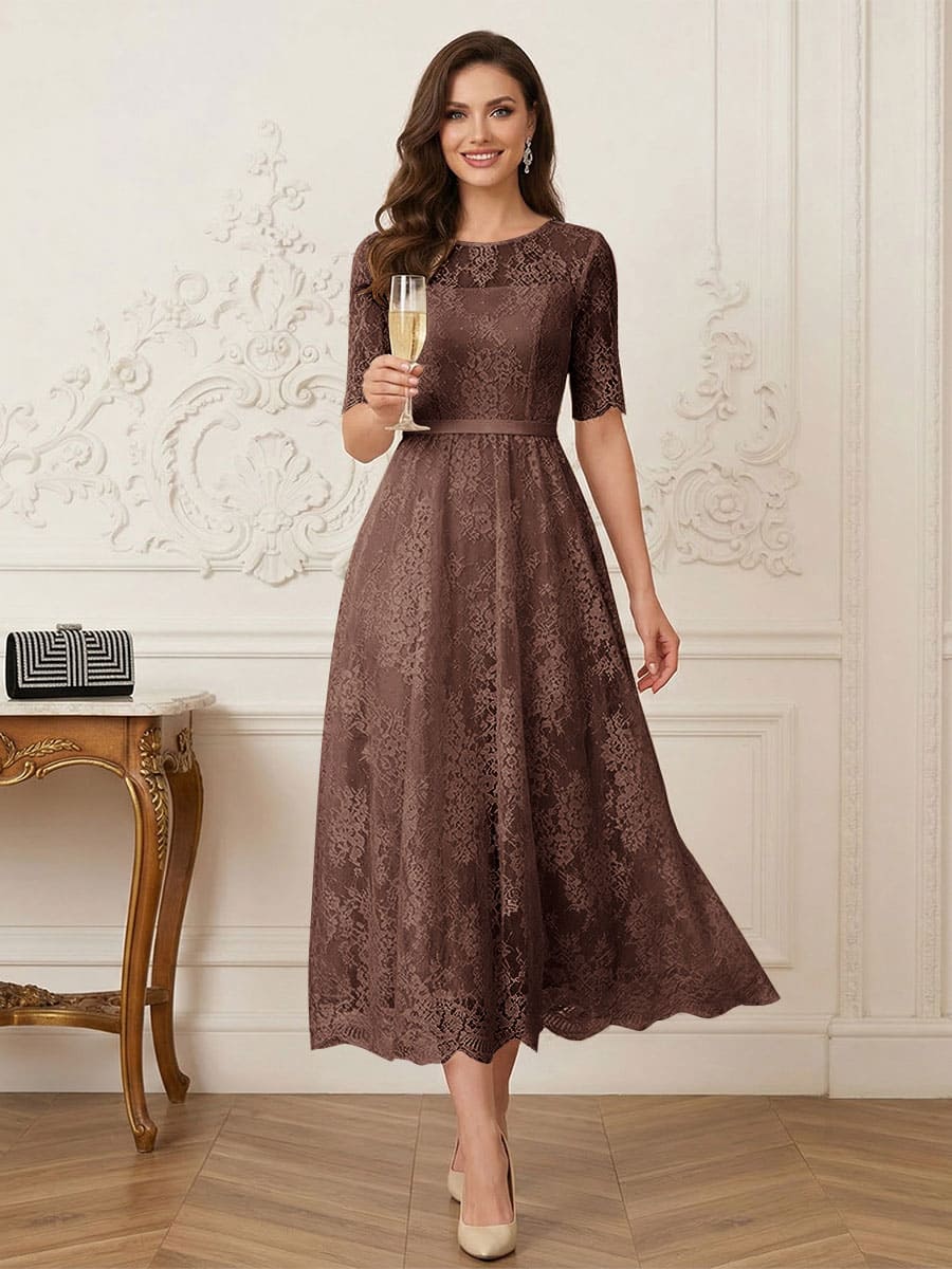 Jessalyn Rue Brown front view mother of the bride dress
