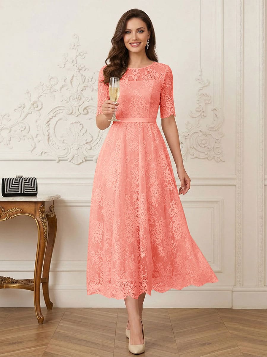 Jessalyn Rue Coral front view mother of the bride dress