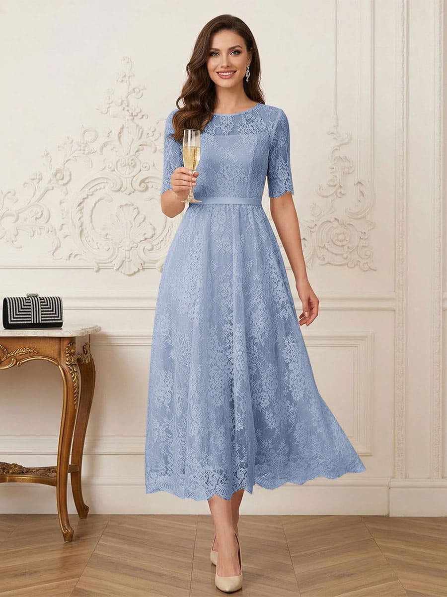 Jessalyn Rue Dusty Blue front view mother of the bride dress