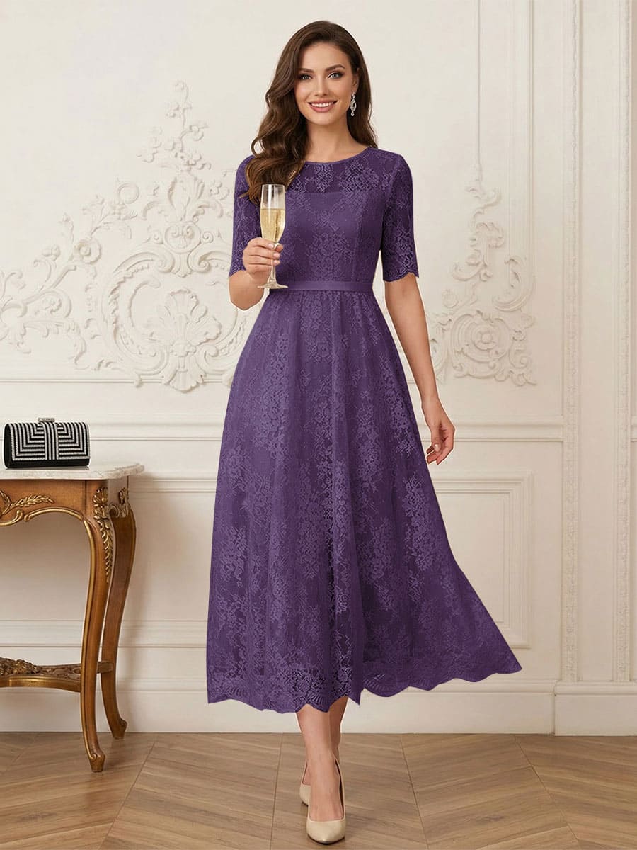Jessalyn Rue Grape front view mother of the bride dress