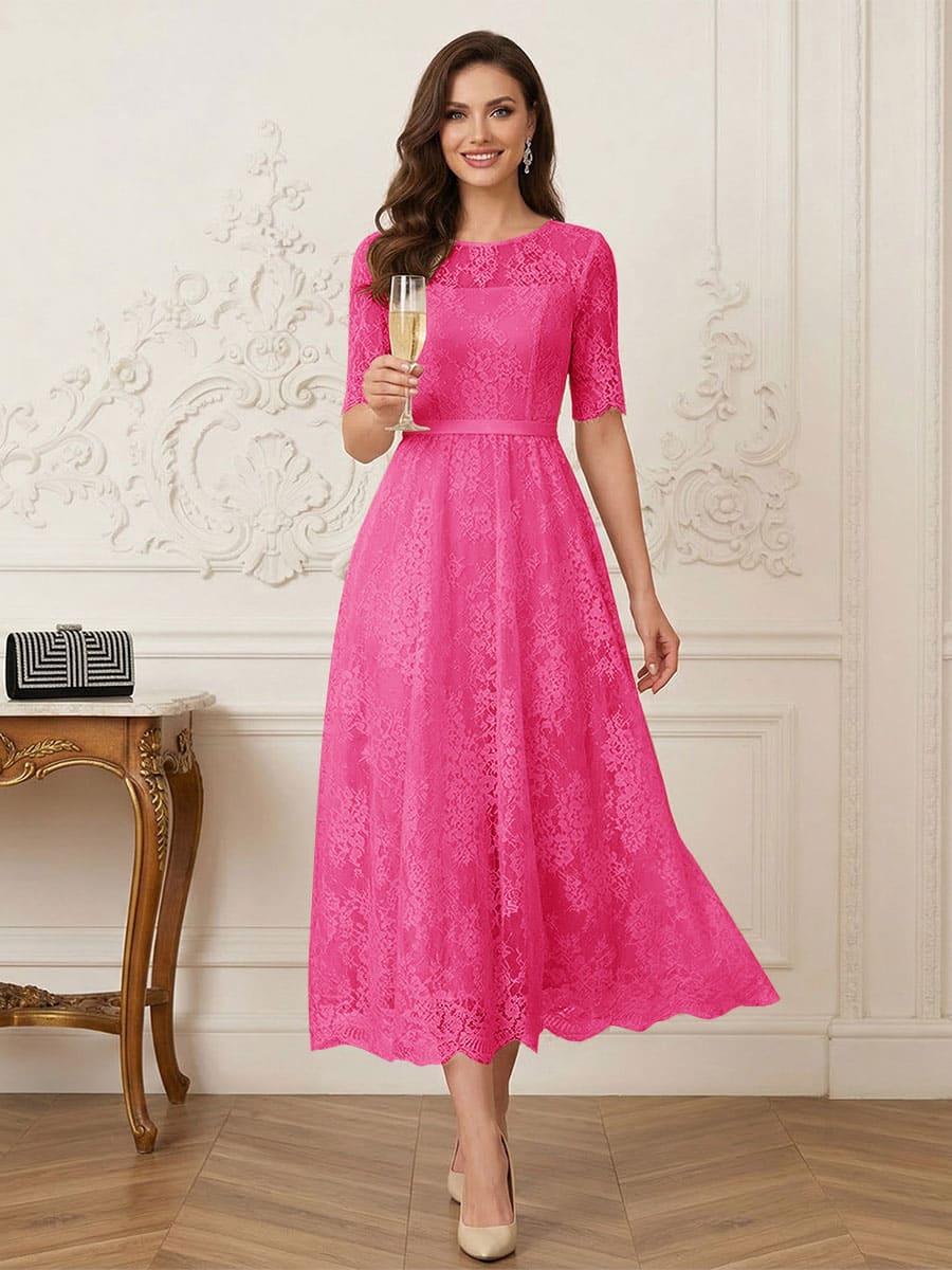 Jessalyn Rue Hot Pink front view mother of the bride dress