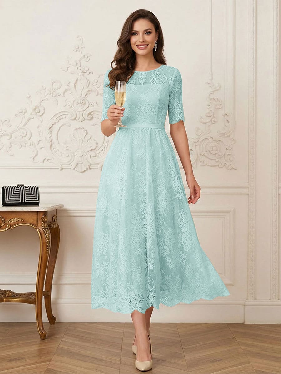 Jessalyn Rue Pool Blue front view mother of the bride dress