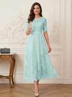 Jessalyn Rue Pool Blue front view mother of the bride dress