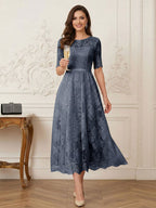 Jessalyn Rue Navy Blue front view mother of the bride dress