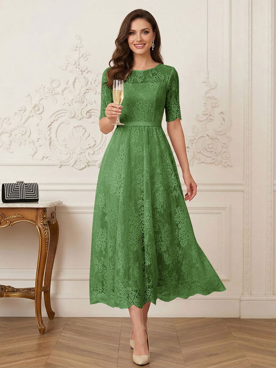 Jessalyn Rue Olive Green front view mother of the bride dress