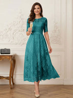Jessalyn Rue Peacock front view mother of the bride dress