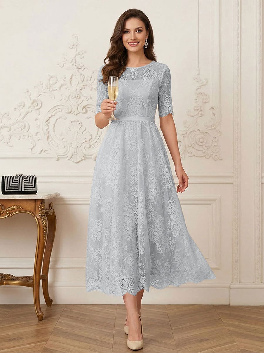 Jessalyn Rue Silver front view mother of the bride dress