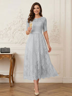 Jessalyn Rue Silver front view mother of the bride dress