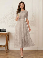 Jessalyn Rue Taupe front view mother of the bride dress