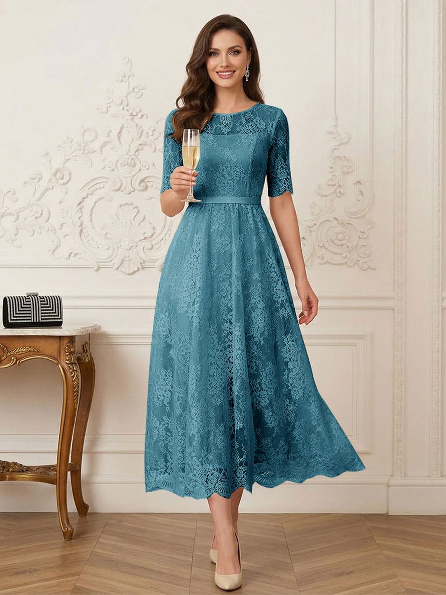 Jessalyn Rue Teal front view mother of the bride dress