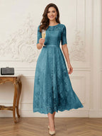 Jessalyn Rue Teal front view mother of the bride dress