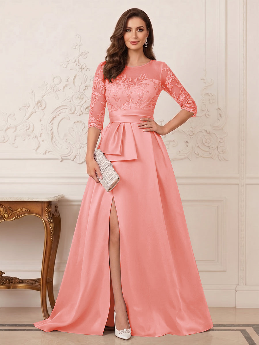 Melisande Dawn Coral front view mother of the bride dress