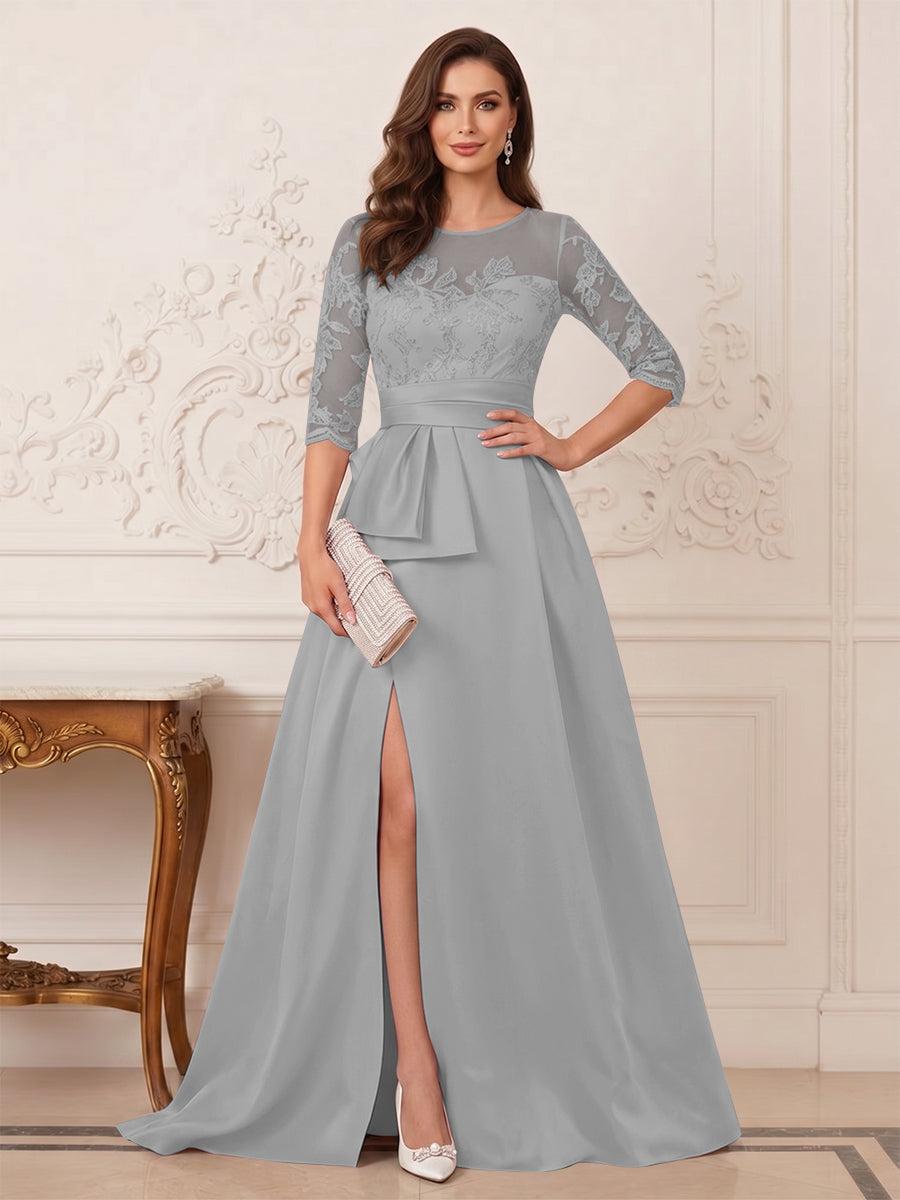 Melisande Dawn Grey front view mother of the bride dress