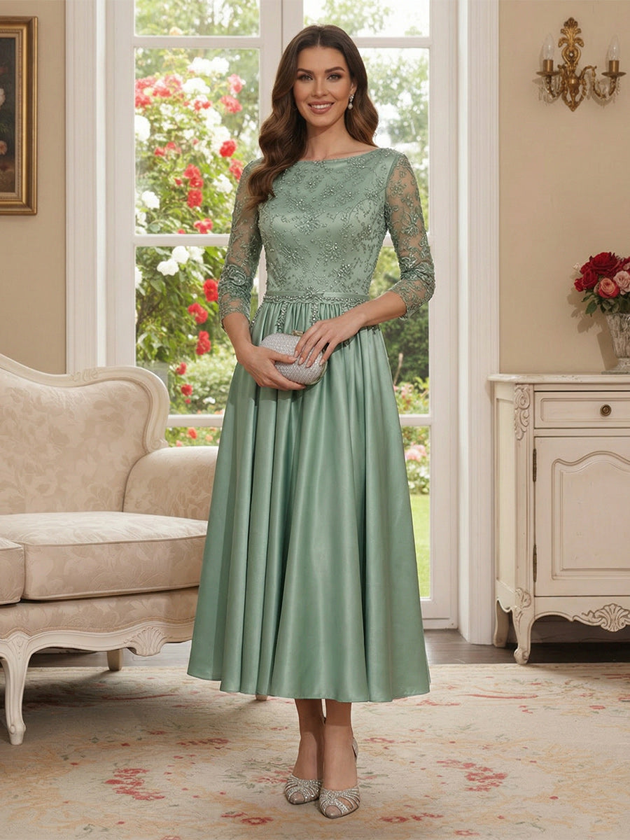 Juliana June Sage Green front view mother of the bride dress