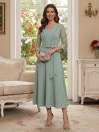 Madeleine Elise Sage Green front view mother of the bride dress