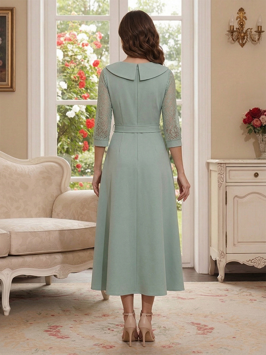Madeleine Elise Sage Green back view mother of the bride dress