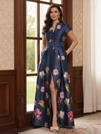 Ariana Mae Navy Blue front view mother of the bride dress