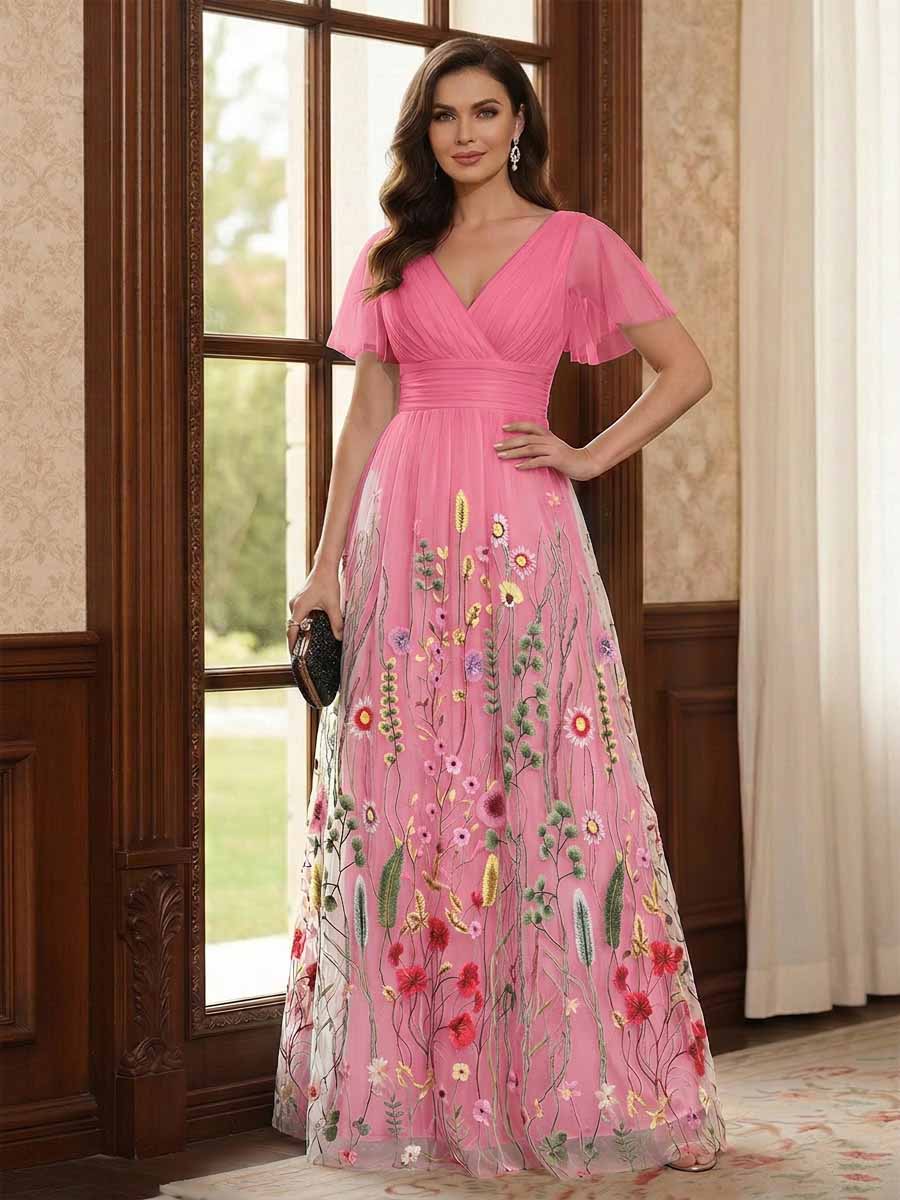 Therese June Hot Pink front view mother of the bride dress