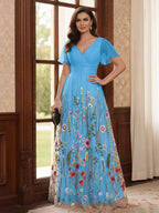 Therese June Ocean Blue front view mother of the bride dress