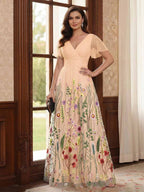 Therese June Peach front view mother of the bride dress