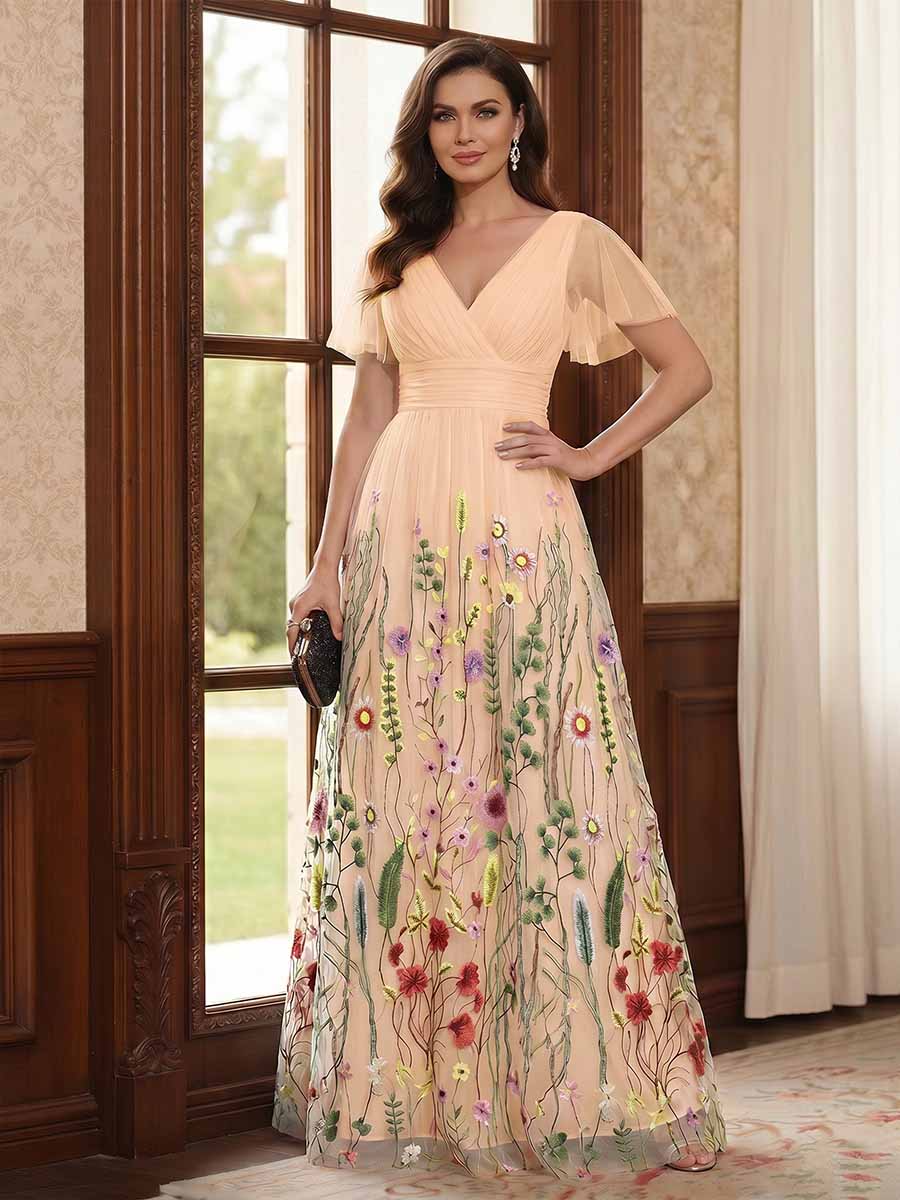 Therese June Peach front view mother of the bride dress