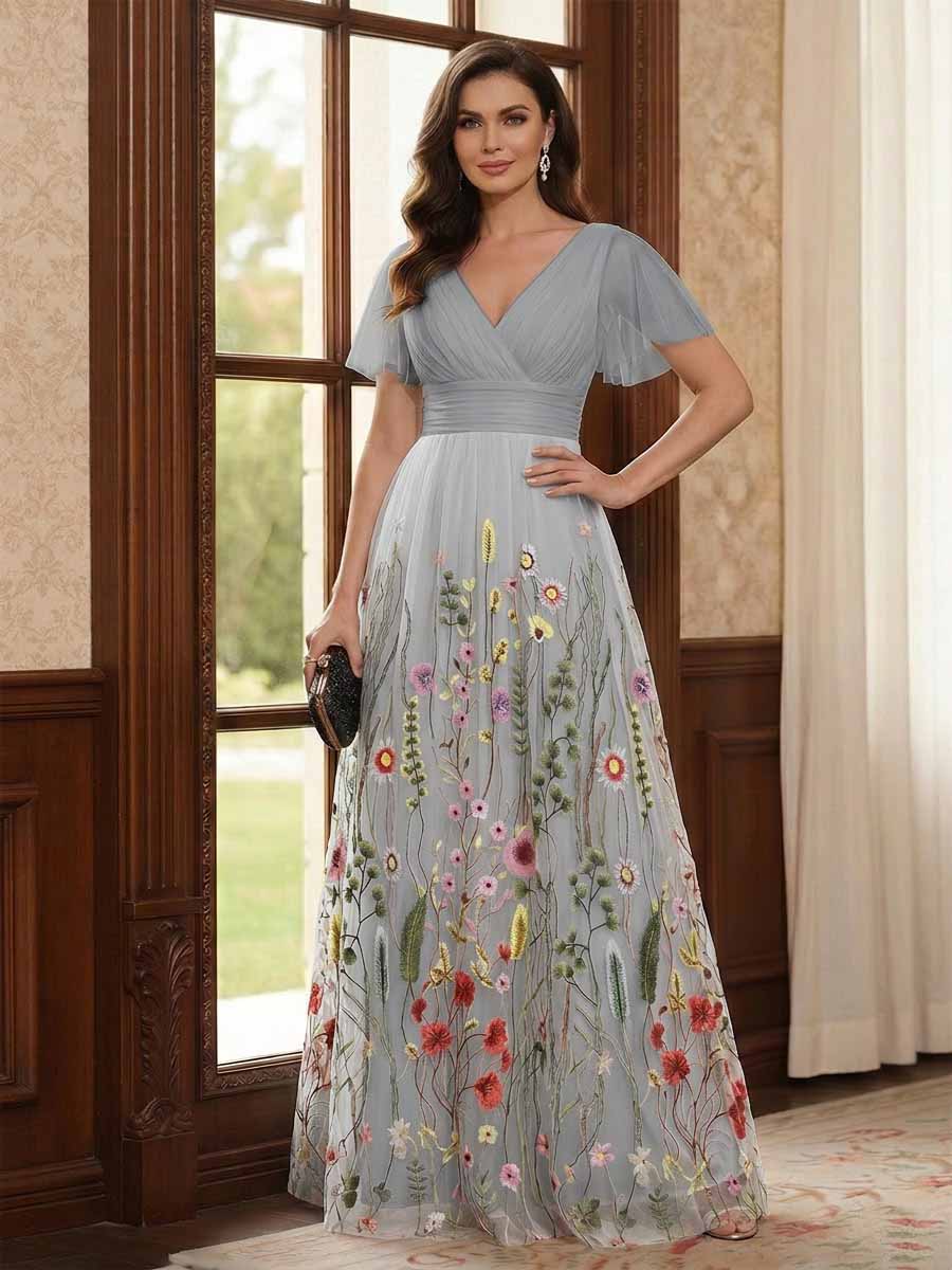 Therese June Steel Grey front view mother of the bride dress