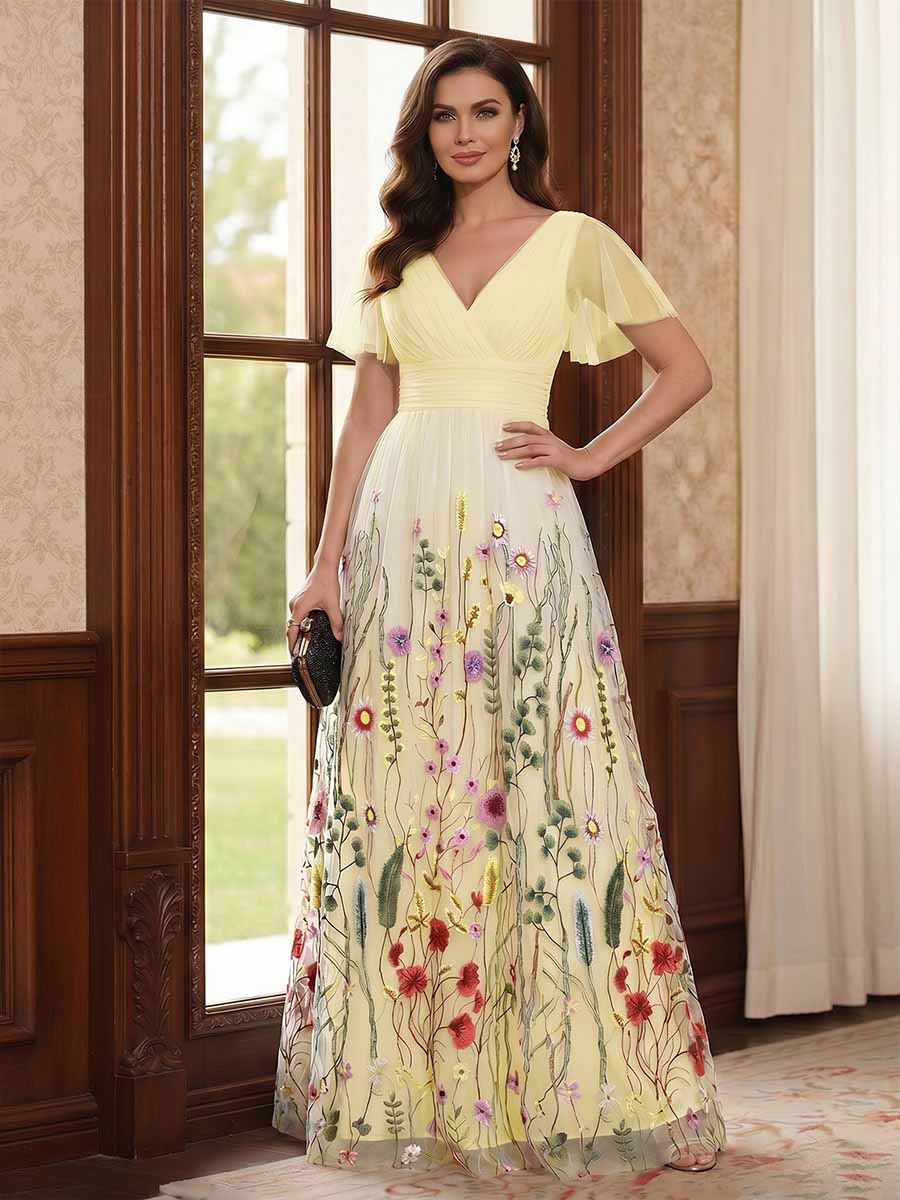 Therese June Yellow front view mother of the bride dress