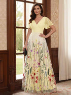 Therese June Yellow front view mother of the bride dress