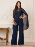Tessa Rose Navy Blue front view mother of the bride dress