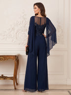 Tessa Rose Navy Blue back view mother of the bride dress