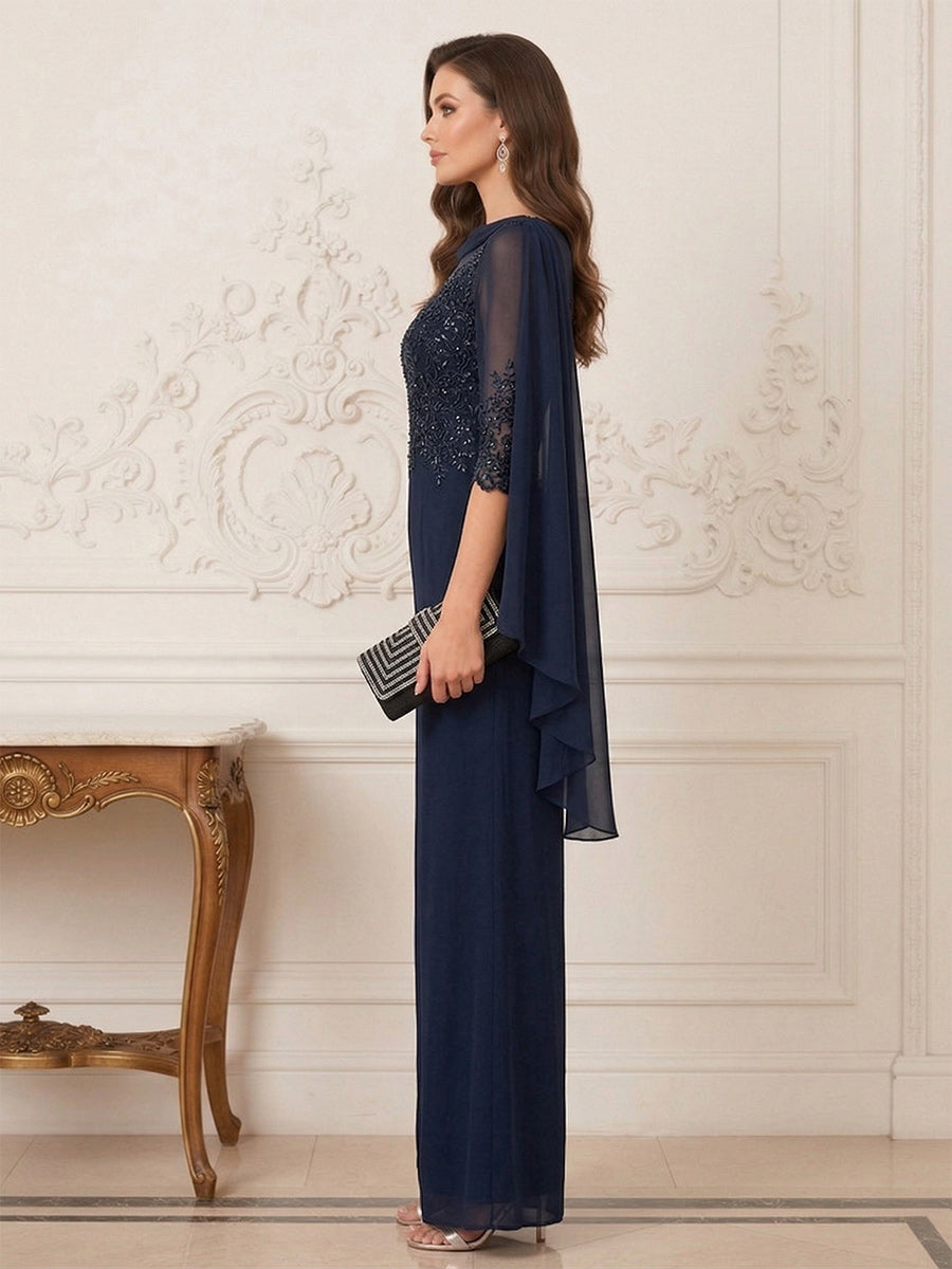 Tessa Rose Navy Blue side view mother of the bride dress