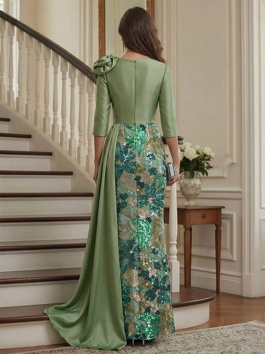 Hazel Mae Sage Green back view mother of the bride dress
