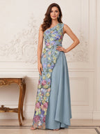 Stella Claire Dusty Blue front view mother of the bride dress