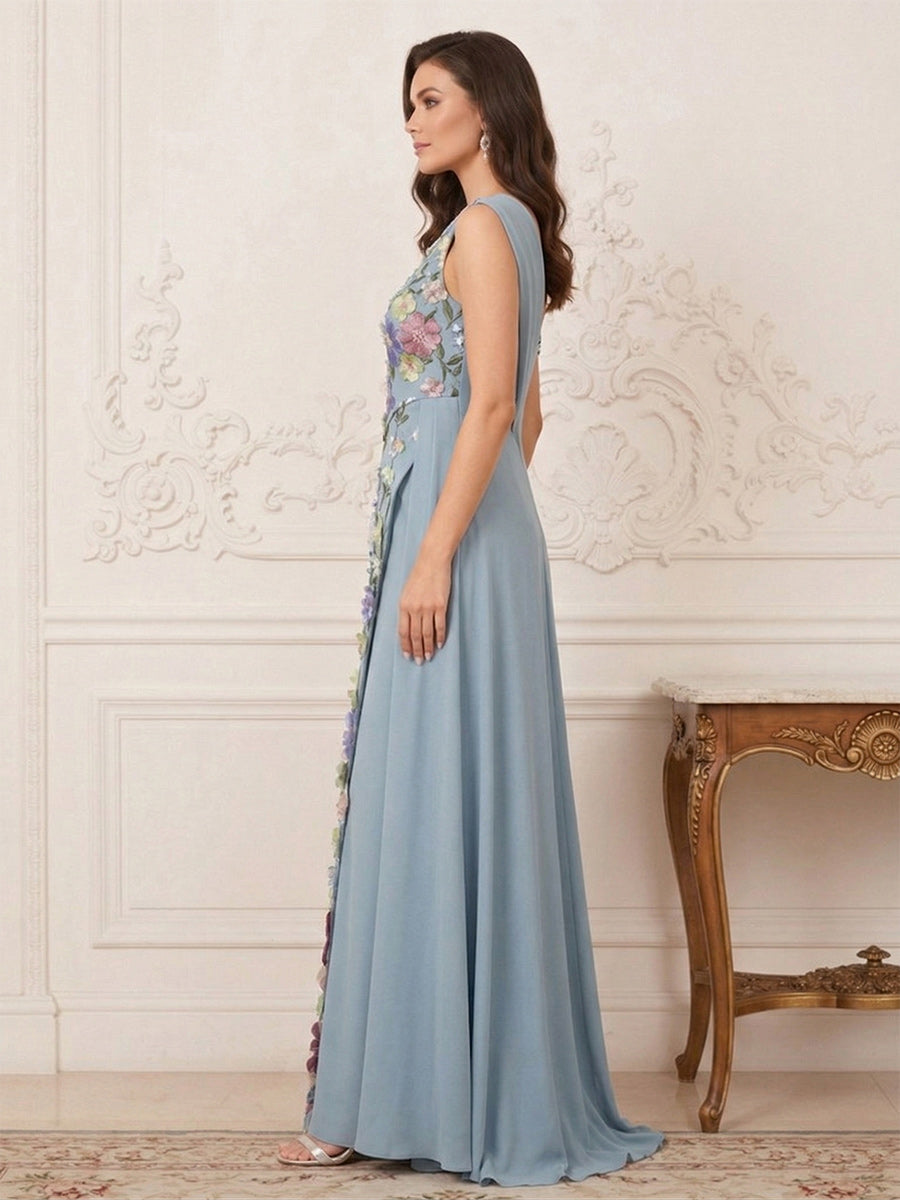 Stella Claire Dusty Blue side view mother of the bride dress