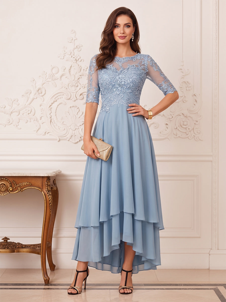 Helena Elise Dusty Blue front view mother of the bride dress