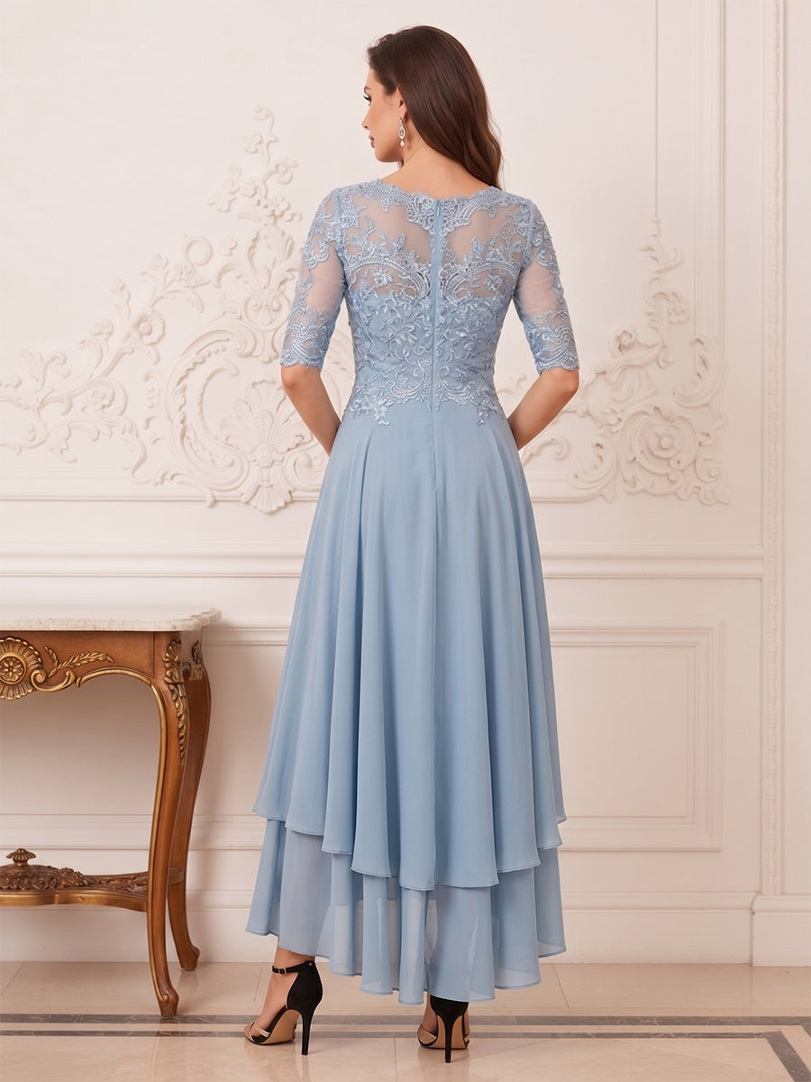 Helena Elise Dusty Blue back view mother of the bride dress