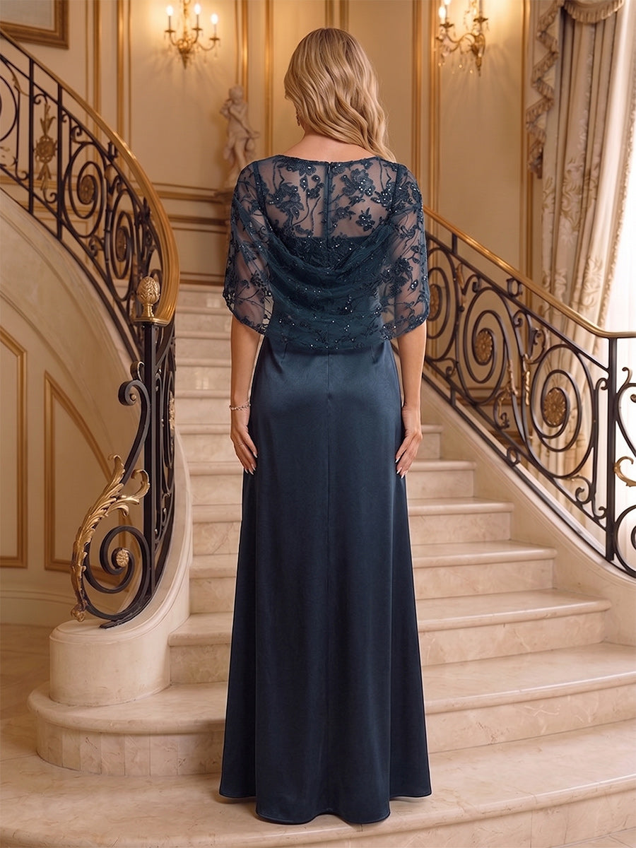 Leah Elise Navy Blue back view mother of the bride dress