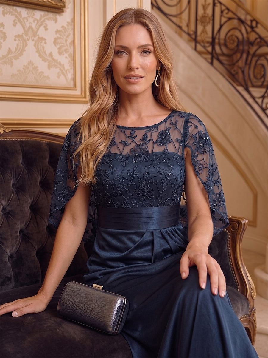 Leah Elise Navy Blue side view mother of the bride dress