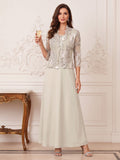 Elowen taupe front view mother of the bride dress