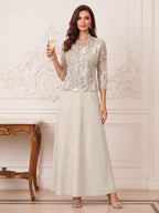 Elowen taupe front view mother of the bride dress