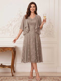 Jessamine Rue Taupe front view mother of the bride dress