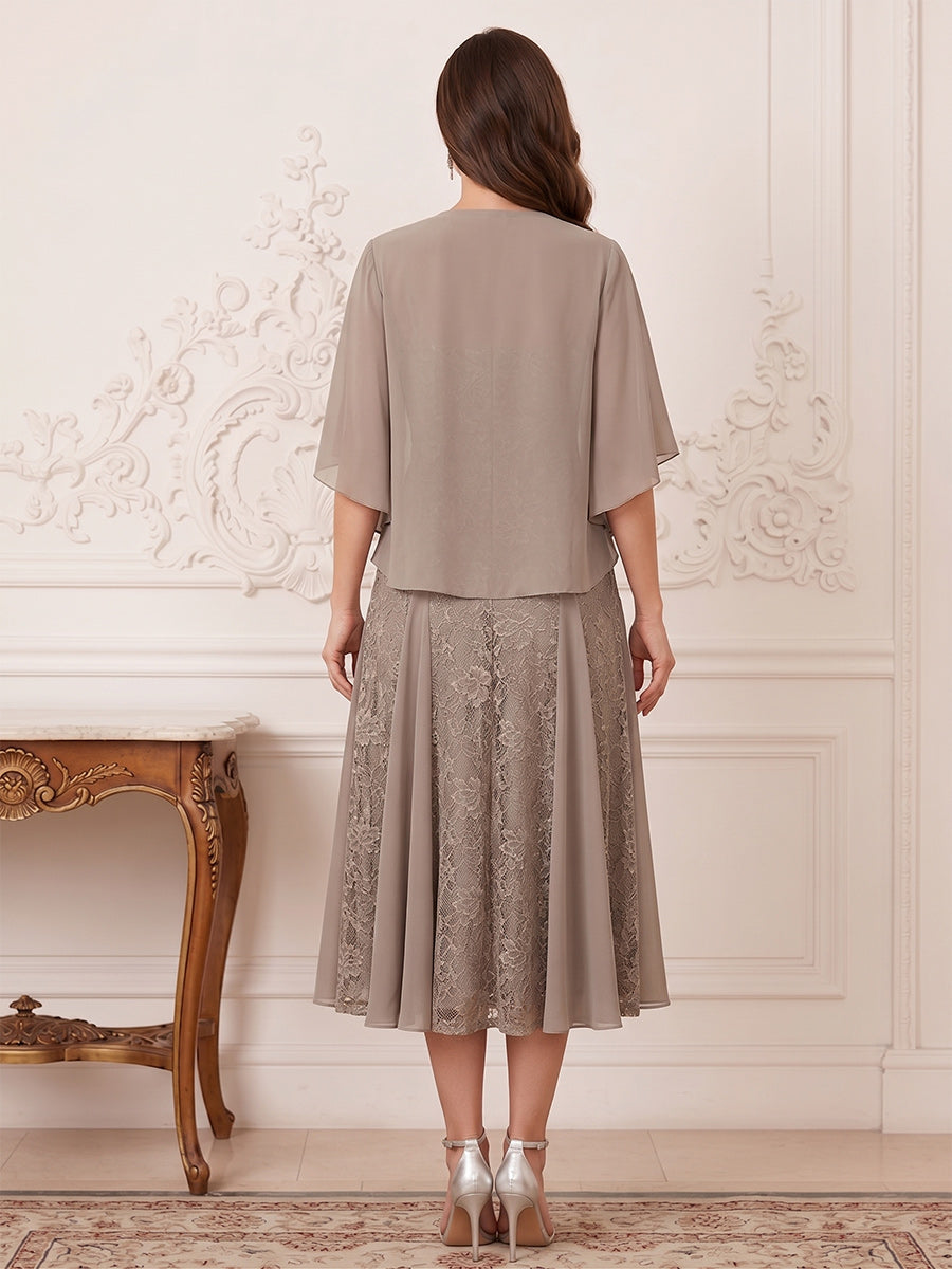 Jessamine Rue Taupe back view mother of the bride dress