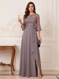 Maristella Faye Steel Blue front view mother of the bride dress