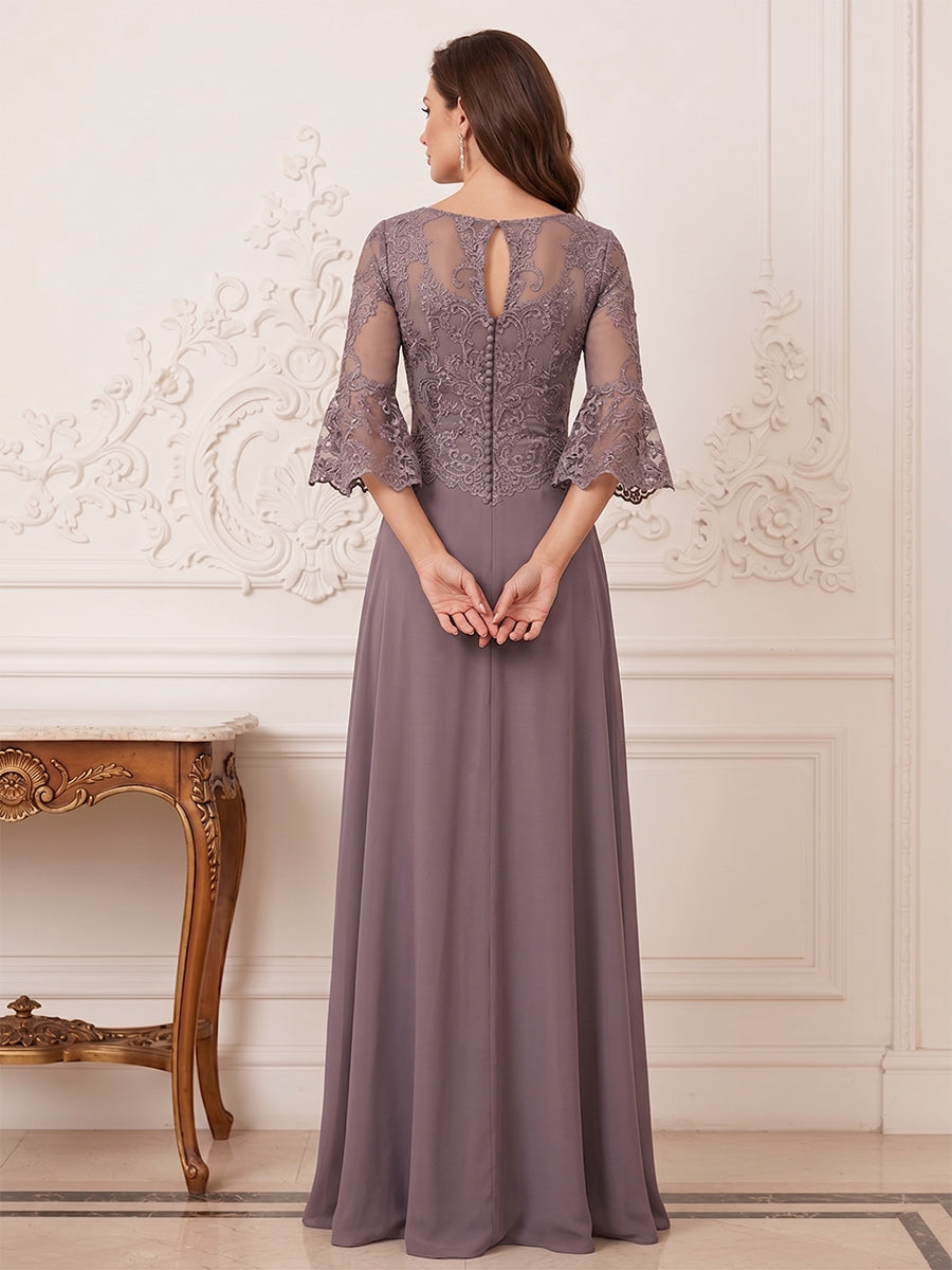 Maristella Faye Steel Blue back view mother of the bride dress