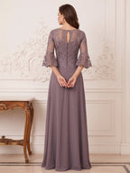 Maristella Faye Steel Blue back view mother of the bride dress