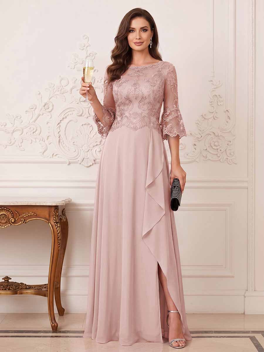 Maristella Faye Dusty Rose back view mother of the bride dress