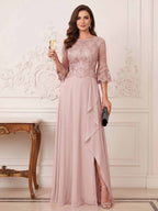 Maristella Faye Dusty Rose back view mother of the bride dress