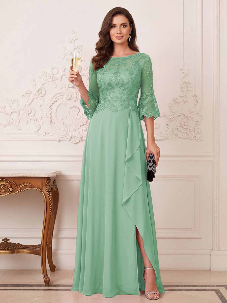Maristella Faye Eucalyptus front view mother of the bride dress